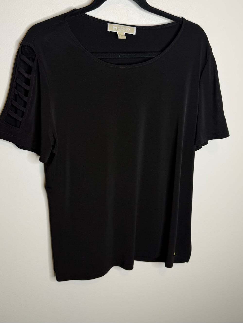 MICHAEL Michael Kors Black Short Sleeve Ladder-Detail Top size XL